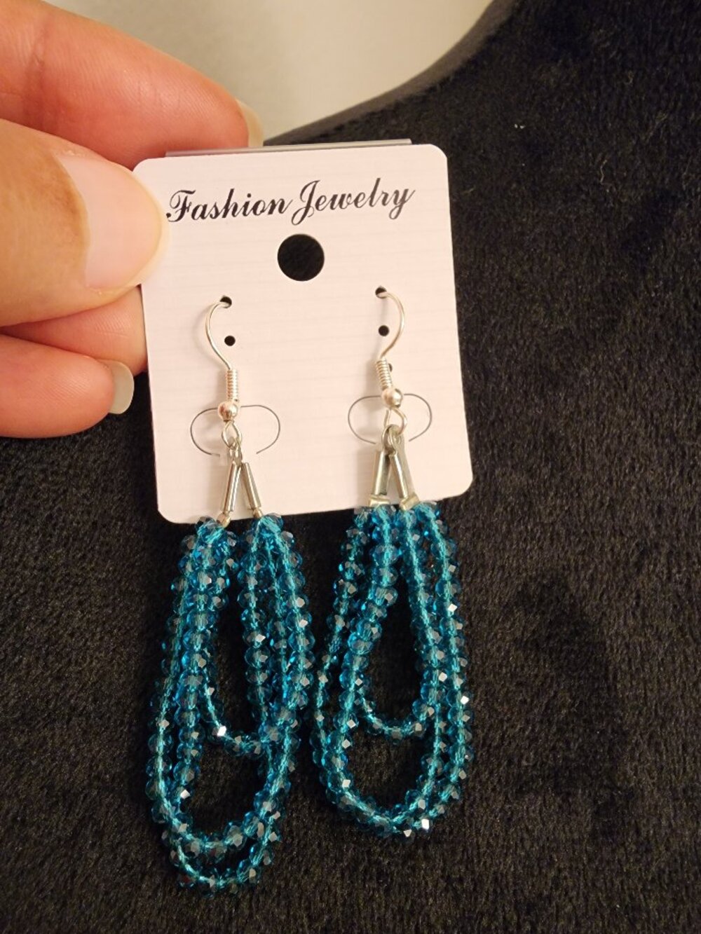 Teal Crystal Double Loop Statement Earrings